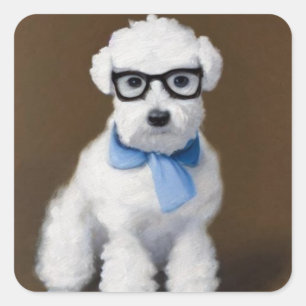 Cute Bichon Frisé Wearing Glasses Vierkante Sticker