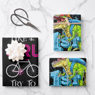 Cute Bicycle Bike Woman Girl Vrouw Inpakpapier Vel