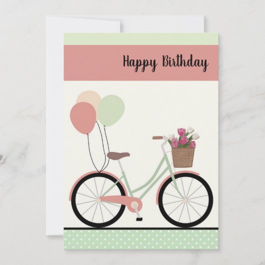 Cute Bicycle en Balloons Happy Birthday Card Kaart (Voorkant)
