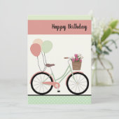 Cute Bicycle en Balloons Happy Birthday Card Kaart (Staand voorkant)