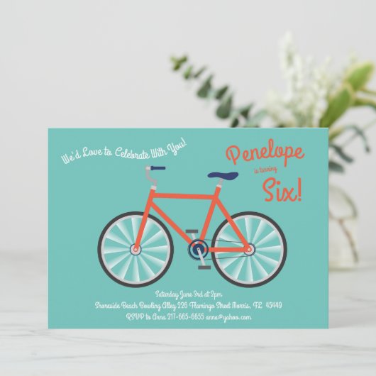 Cute Bicycle Kinder Bike Birthday Party Cycling Kaart (Staand voorkant)