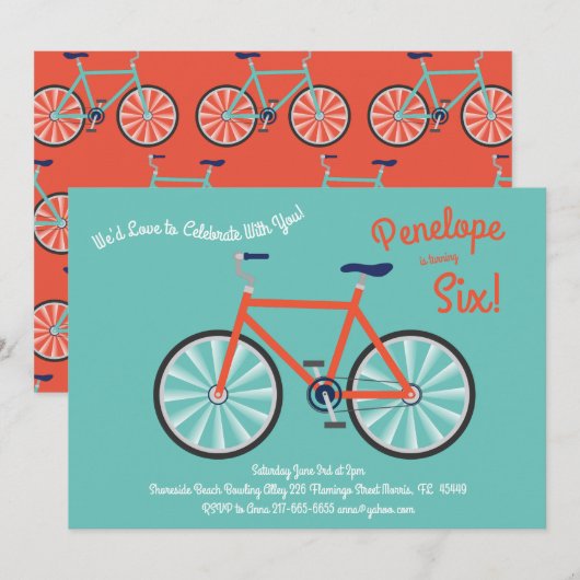 Cute Bicycle Kinder Bike Birthday Party Cycling Kaart (Voorkant / Achterkant)