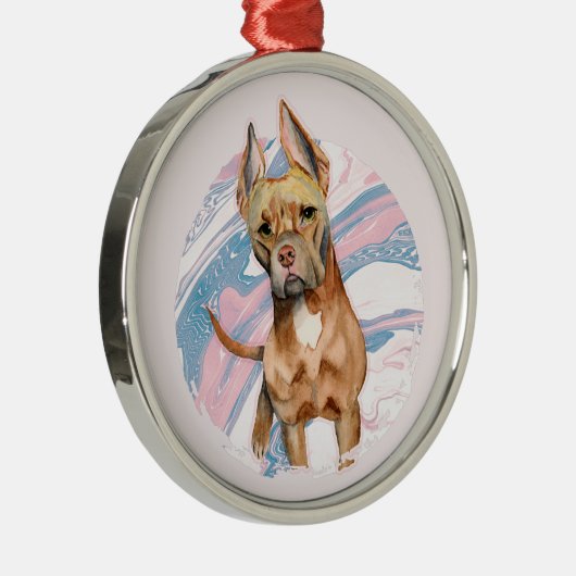 Cute Big Ears Pit Bull Terrier Dog Waterverf Metalen Ornament (Rechts)