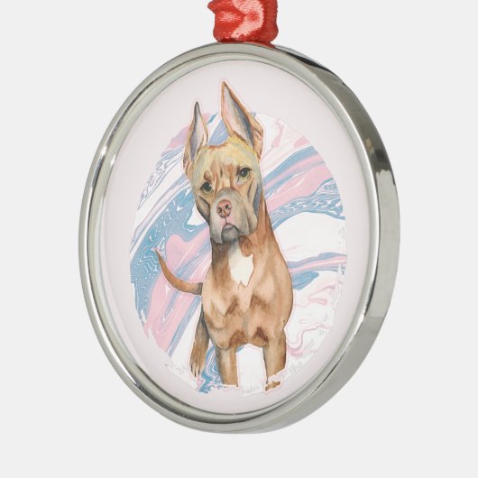 Cute Big Ears Pit Bull Terrier Dog Waterverf Metalen Ornament (Links)