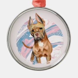 Cute Big Ears Pit Bull Terrier Dog Waterverf Metalen Ornament