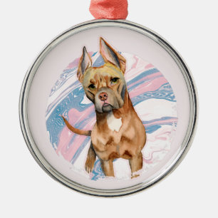Cute Big Ears Pit Bull Terrier Dog Waterverf Metalen Ornament