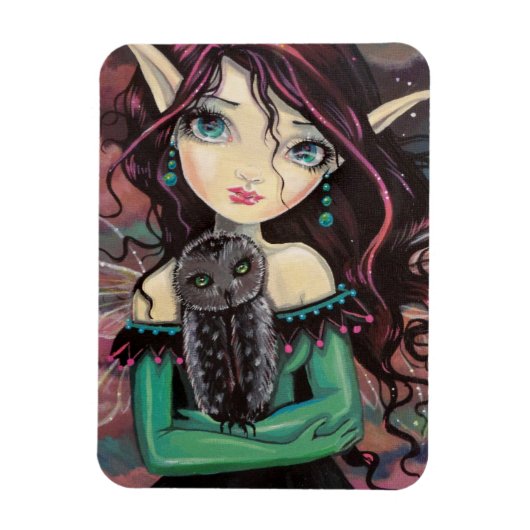 Cute Big-Eye Gothic Fairy and Owl Magneet (Verticaal)
