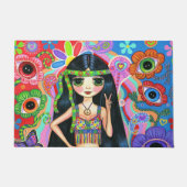 Cute Big Eye Hippie Mermaid Girl Peace Sign 1960 Deurmat (Voorkant)