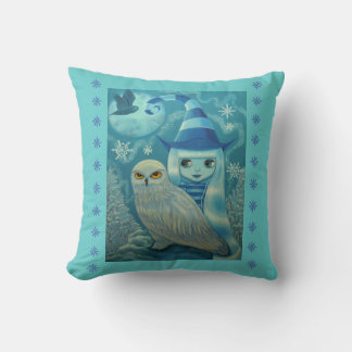 Cute Big Eye Striped Witch met Snowy Owl & Moon Kussen