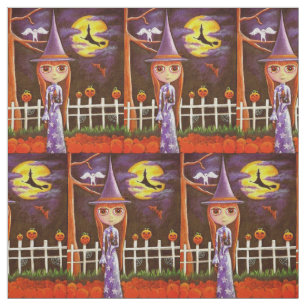 Cute Big Eye Witch Doll Girl Black Cat Halloween Stof