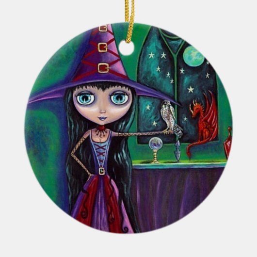 Cute Big Eye Witch Falcon & Dragon Crystal Ball Keramisch Ornament (Voorkant)