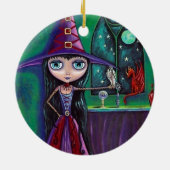 Cute Big Eye Witch Falcon & Dragon Crystal Ball Keramisch Ornament (Achterkant)