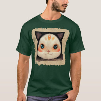 Cute Big Eyed Black Eared Cat Kawaii T-shirt