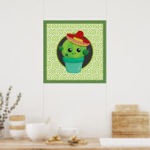 Cute Big Eyed Cactus in Red Sombrero Poster (Keuken)