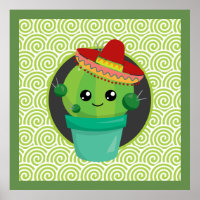 Cute Big Eyed Cactus in Red Sombrero