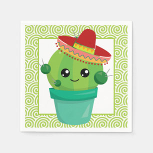 Cute Big Eyed Cactus in Red Sombrero Servet