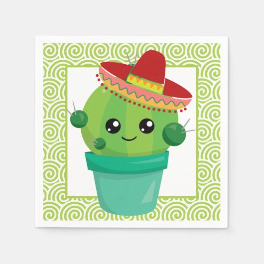 Cute Big Eyed Cactus in Red Sombrero Servet (Voorkant)