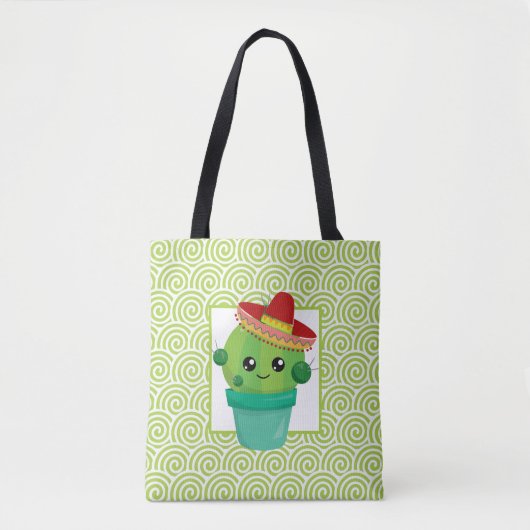 Cute Big Eyed Cactus in Red Sombrero Tote Bag (Voorkant)