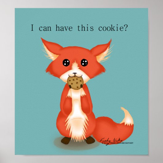 Cute Big Eyed Fox die een koekje eet Poster (Voorkant)