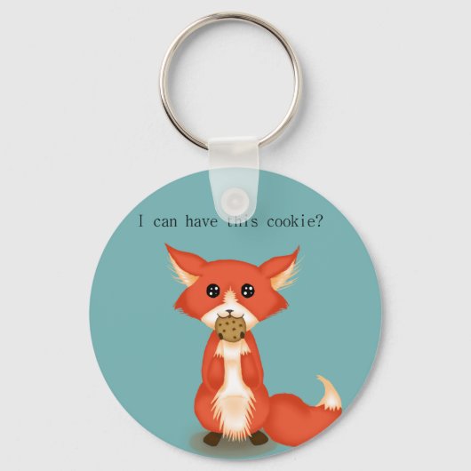 Cute Big Eyed Fox die een koekje eet Sleutelhanger (Voorkant)