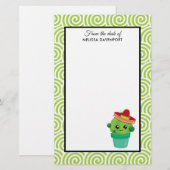Cute Big-Eyed glimlach Cactus in Red Sombrero Briefpapier (Voorkant / Achterkant)