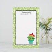 Cute Big-Eyed glimlach Cactus in Red Sombrero Briefpapier (Staand voorkant)