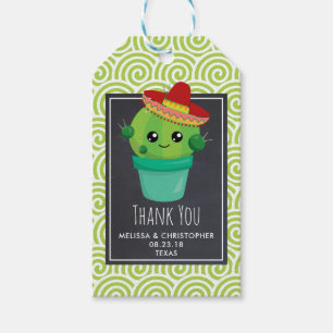 Cute Big-Eyed glimlach Cactus in Red Sombrero Cadeaulabel