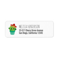 Cute Big-Eyed glimlach Cactus in Red Sombrero