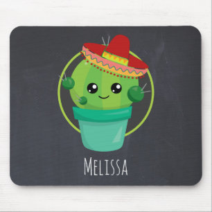 Cute Big-Eyed glimlach Cactus in Red Sombrero Muismat