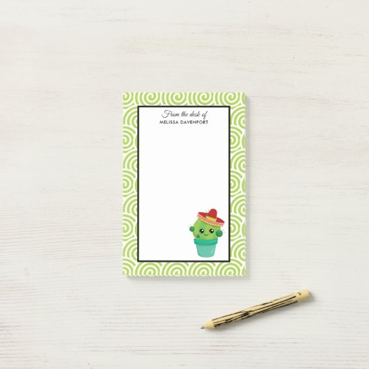 Cute Big-Eyed glimlach Cactus in Red Sombrero Post-it® Notes (Op bureau)