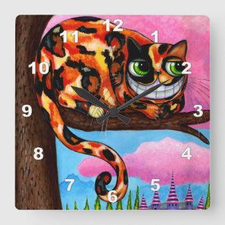 Cute Big Green Eyes Calico Cheshire Cat Vierkante Klok