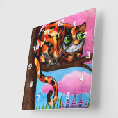 Cute Big Green Eyes Calico Cheshire Cat Vierkante Klok (Hoek)