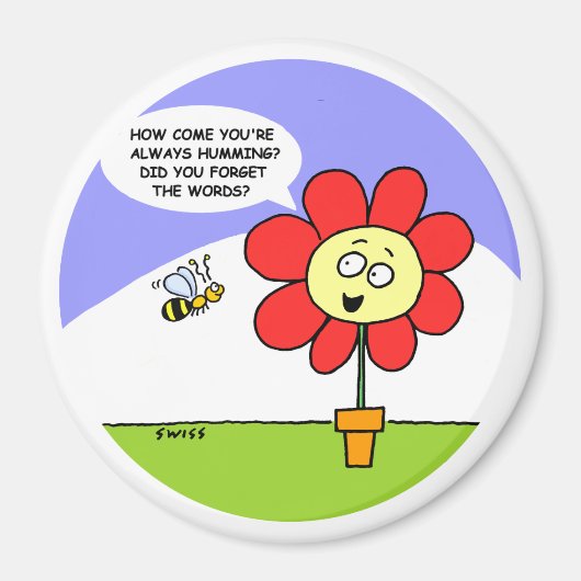 Cute Big Red Flower and Bee Cartoon Art Magneet (Voorkant)