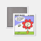 Cute Big Red Flower and Bumble Bee Cartoon Magneet (Voorkant / Achterkant)