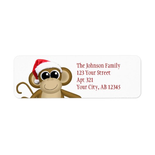 Cute Big Santa Hat Monkey Adresetiketten Etiket (Voorkant)