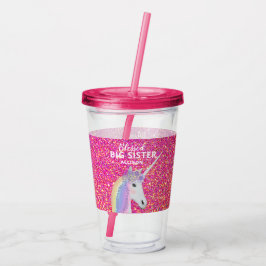 Cute Big Sister Unicorn Pink Glitter Speciaal Acryl Drinkbeker