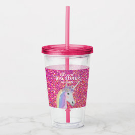 Cute Big Sister Unicorn Pink Glitter Speciaal Acryl Drinkbeker