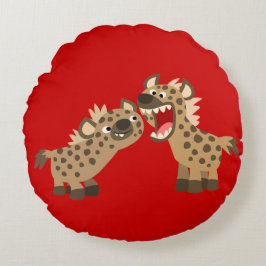 Cute Big Teethed Cartoon Hyenas Round Pillow Rond Kussen