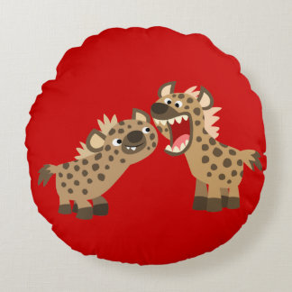Cute Big Teethed Cartoon Hyenas Round Pillow Rond Kussen