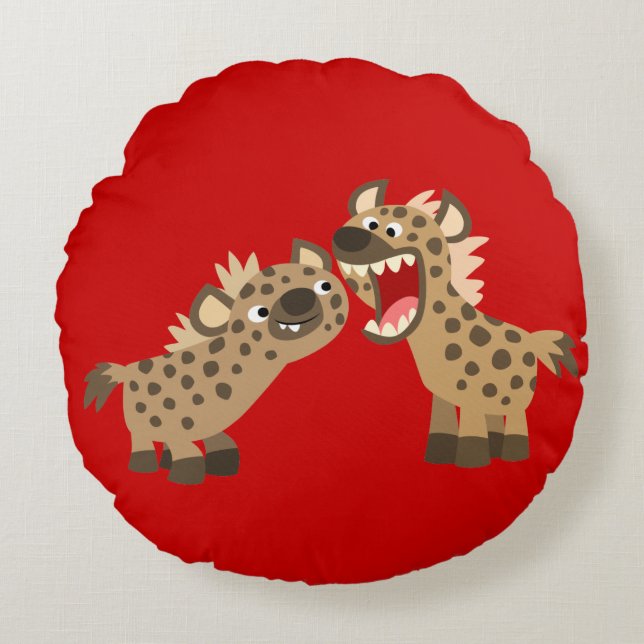 Cute Big Teethed Cartoon Hyenas Round Pillow Rond Kussen (Voorkant)