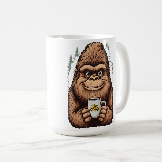 Cute Bigfoot Drinking Coffee  Funny Sasquatch  Koffiemok (Voorkant rechts)