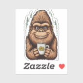 Cute Bigfoot Drinking Coffee  Funny Sasquatch  Sticker (Vel)