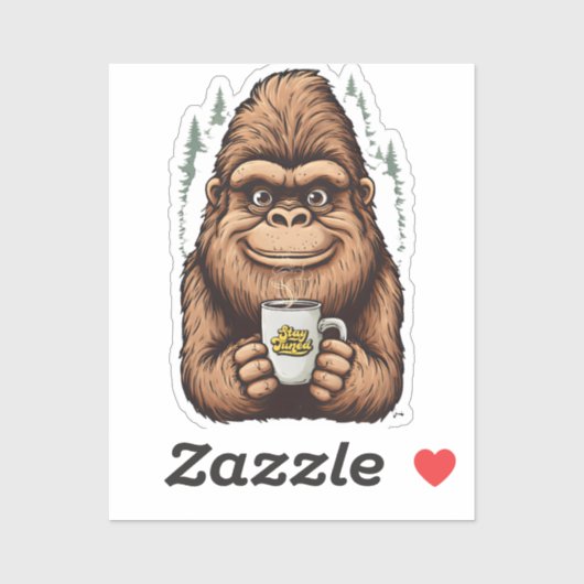 Cute Bigfoot Drinking Coffee  Funny Sasquatch  Sticker (Vel)
