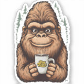 Cute Bigfoot Drinking Coffee  Funny Sasquatch  Sticker (Voorkant)