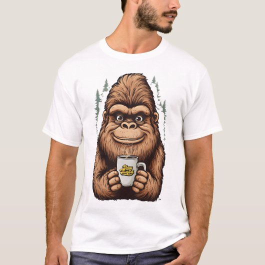 Cute Bigfoot Drinking Coffee  Funny Sasquatch  T-shirt (Voorkant)