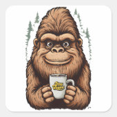 Cute Bigfoot Drinking Coffee  Funny Sasquatch  Vierkante Sticker (Voorkant)