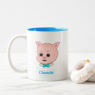 Cute Biggetje Cartoon & Calligrafie Tweekleurige Koffiemok
