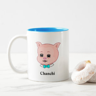 Cute Biggetje Cartoon & Calligrafie Tweekleurige Koffiemok