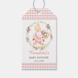 Cute Biggetje Roze Bloemachtig Baby Shower Verjaar Cadeaulabel