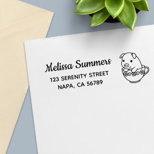 Cute Biggetje Varken in een Theekopje Retouradres Zelfinktende Stempel